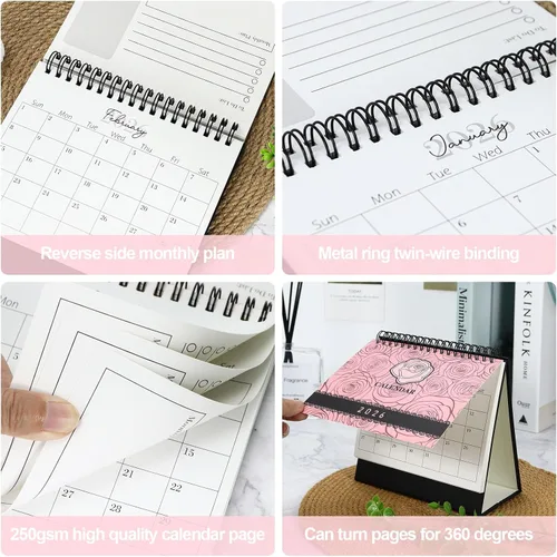 Miniatura 3 de Multibey Calendario de escritorio de encaje rosa 2025-2026, calendario pequeño de 6.5 x 6.5 pulgadas para escritorio