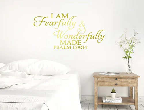 Miniatura 10 de 46 x 24 pulgadas, texto en inglés "I Am Fearfully and Wonderfully Made Salmo 139:14, Biblia cristiana, versículo bíblico, calcomanía de pared, mural