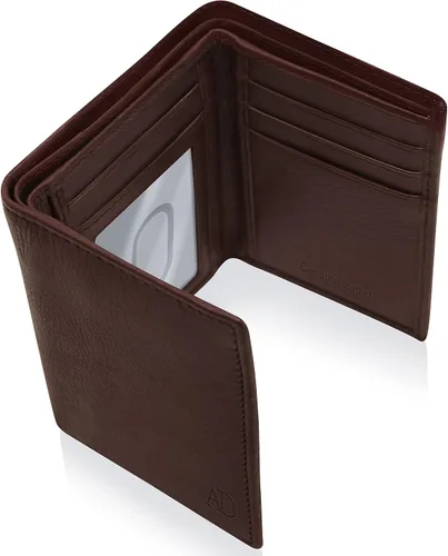 Miniatura 54 de Billetera de triple pliegue con RFID, cuero genuino, delgado, con ventana de identificación, bolsillo frontal, regalo para hombre