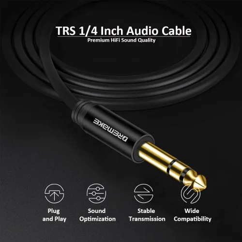 Miniatura 3 de Cable de conexión de audio TRS macho de 3 pies 0.250 in 1/4 pulgadas a 0.250 in 1/4 pulgadas, cable de audio TRS de 1/4 pulgadas para guitarra