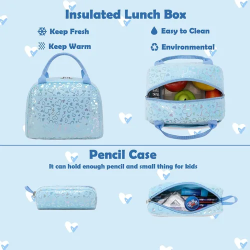 Miniatura 6 de Bolsas escolares para niñas, 3 unidades, mochila con bolsa de almuerzo, estuche para lápices con correa para el pecho, niños escolares, linda