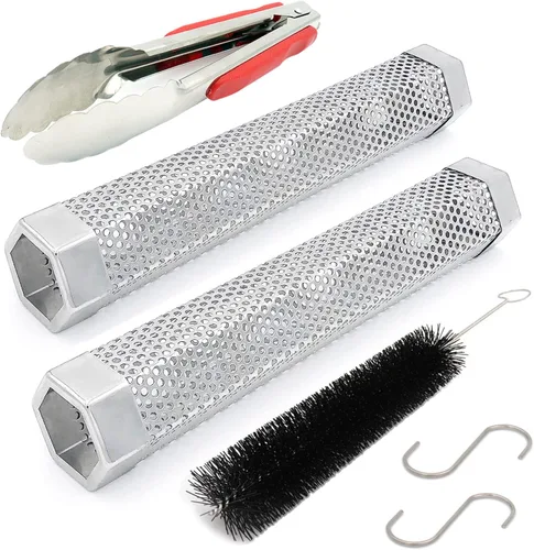 Tubo ahumador de pellets de 12 pulgadas para parrilla de pellets, paquete de 2, generador de ahumador frío para barbacoa, tubo de pellets de madera