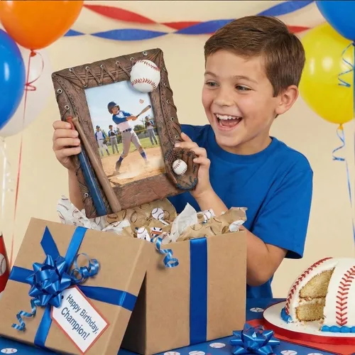 Miniatura 5 de Marco de fotos hecho a mano, marco deportivo de béisbol 3D, regalos de cumpleaños para hombres, mujeres, atletas, entrenadores, equipos (marrón)
