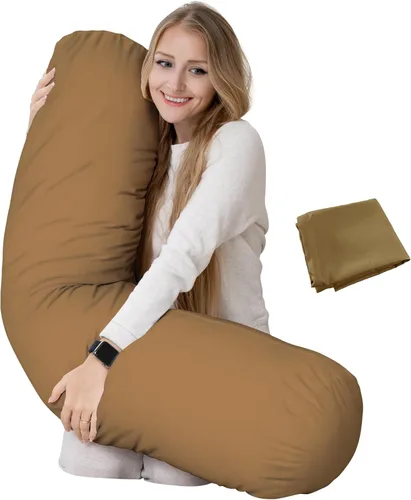Miniatura 15 de Solo funda - Funda de almohada redonda beige de 54 x 12 pulgadas - Solo funda - Funda de almohada con cremallera - 100% microfibra cepillada - Funda