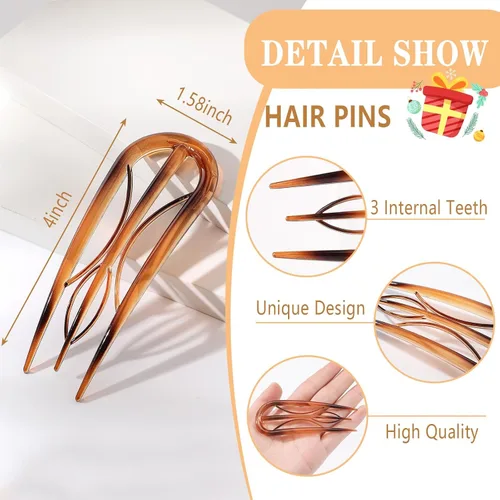 Miniatura 4 de 6 piezas de broches franceses para el cabello para mujer, broches franceses para el cabello con caparazón de tortuga, broches grandes para peinar