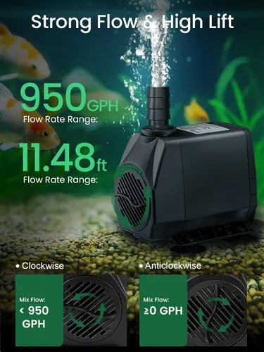 Miniatura 2 de GROWNEER Bomba sumergible de 950 GPH de 50 W, bomba de agua ultra silenciosa de 3600 l/h, con elevación de 9.8 pies, 4 boquillas para acuario