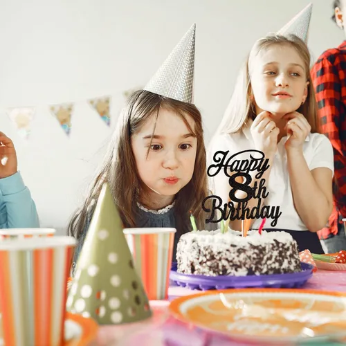 Miniatura 5 de Rsstarxi 1 paquete de decoración para tarta de cumpleaños 8 con purpurina negra de 8 años y fabulosos saludos a 8 años de edad, para celebrar el 8º
