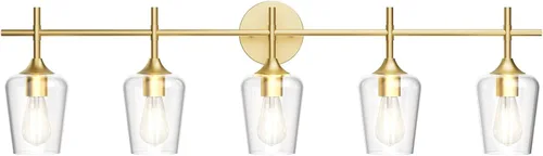 Miniatura 17 de Ralbay Lámparas de baño doradas 2 luces con vidrio transparente, iluminación moderna de montaje en pared, iluminación industrial de granja, luces