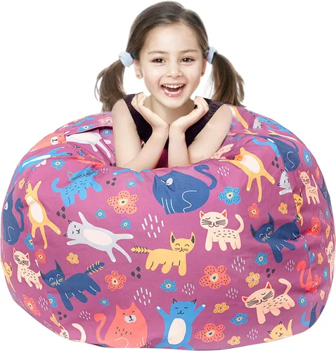 Miniatura 16 de LOLOMLO Funda para puf de almacenamiento de animales de peluche, para niños, mantas, toallas, puf (solo funda), sofá de lona con cremallera YKK