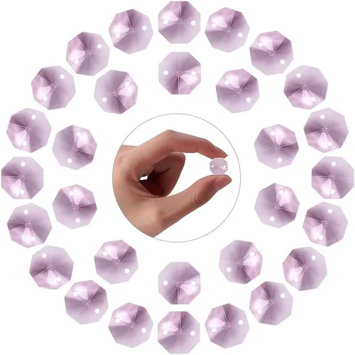 Bettomshin - 30 atrapasoles de cristal, colgantes octogonales de prisma rosa de 0.551 in/0.55 pulgadas, candelabros de joyería con cuentas de