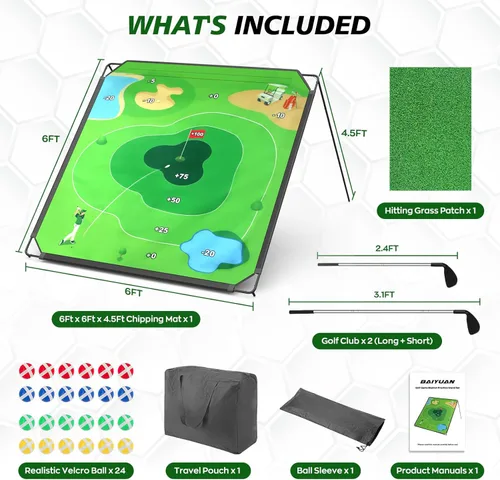 Miniatura 6 de BaiYuan Juego Portátil de Chipping de Golf para Papás y Golfistas Júnior, Diversión en Interiores, Exteriores, Patio Trasero y Césped con 24 Pelotas