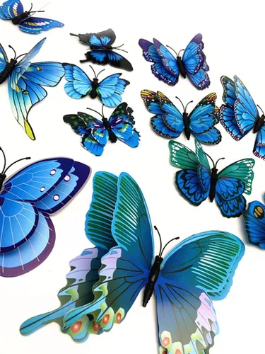 Miniatura 2 de 12PCS 3D mariposa nevera imanes pared etiqueta engomada hogar fiesta decoración azul