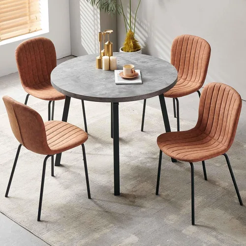 Miniatura 7 de Juego de 4 sillas de comedor, modernas sillas de comedor de piel sintética de mediados de siglo con patas de metal negro, cómoda silla de cocina