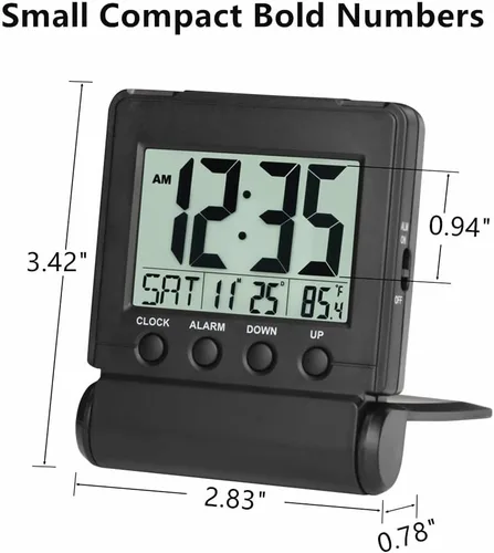 Miniatura 3 de FAMICOZY Pequeño Reloj Despertador Digital Plegable de Viaje con Día/Mes/Fecha/Temperatura Interior, Fácil de Leer y Configurar, Volumen de Alarma