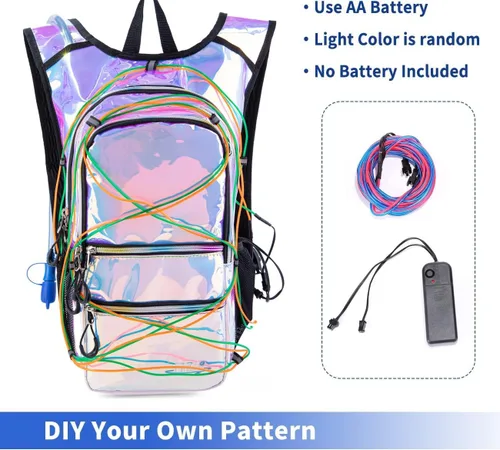 Miniatura 4 de Mochila de hidratación con luces frías, bolsa de agua de 2 L, bolsa ligera para correr, senderismo, bicicleta, escalada, festival de música esencial