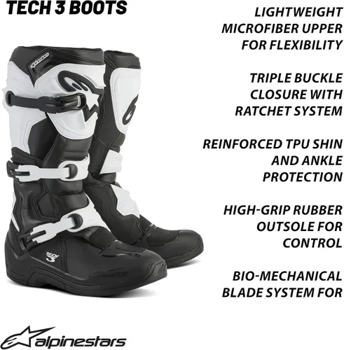 Miniatura 10 de Alpinestars Tech 3 - Botas de motocross para adulto, Negro/Blanco