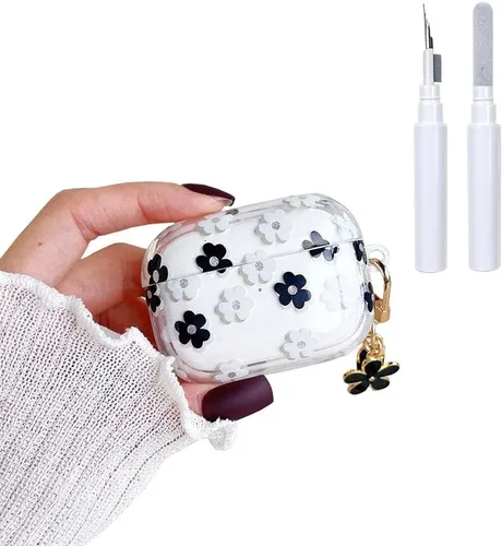 Miniatura 9 de Funda protectora para AirPods Pro de 1ª generación con llavero, bonita funda protectora para auriculares con flores negras y flores, TPU suave
