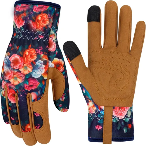 Miniatura 18 de Guantes de jardinería de cuero para mujer, guantes de jardín a prueba de espinas, guantes de trabajo para pantalla táctil, regalos