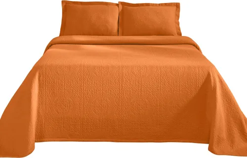 Miniatura 2 de Superior Juego de colcha de algodón Fleur De Lis, mantas cálidas, ropa de cama para todas las estaciones, decoración de dormitorio, colcha Mandarina