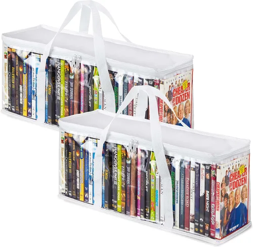 Miniatura 15 de Stock Your Home Bolsas de almacenamiento de DVD (Set de 4) Organizador de medios para DVDs, CDs, Discos Blu Ray, Estuches de películas, Cajas VHS