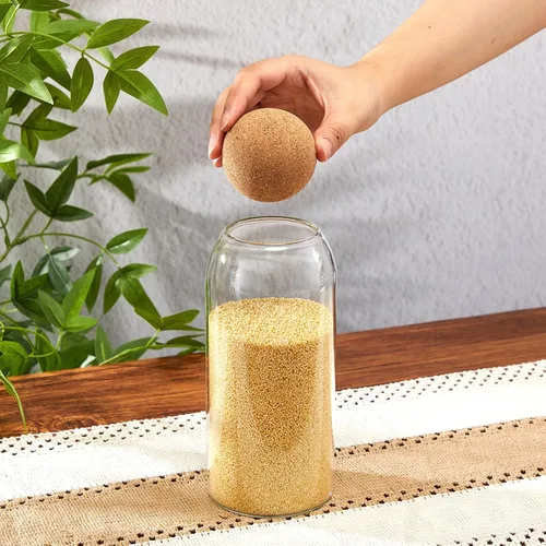 Miniatura 5 de Suclain 1 tarro de vidrio con tapa de bola de corcho, recipientes de cocina de granja, contenedor de café, encimera, tarros de almacenamiento