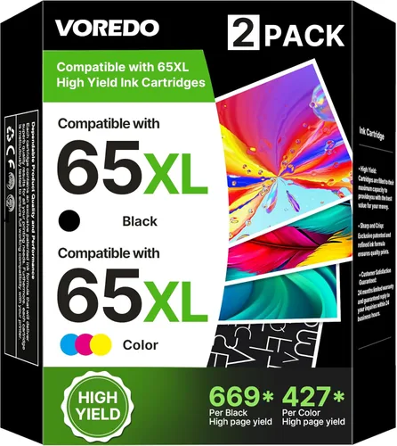 Paquete combinado de cartuchos de tinta 65XL 65XL, color negro | para HP Ink 65 65 XL | Funciona para HP Deskjet 3700 3755 3752 3772, Envy 5055 5058
