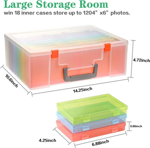 Miniatura 3 de Caja de almacenamiento de fotos de 4 x 6 pulgadas, 18 fundas interiores para fotos, organizador grande de fotos, sin ácidos, caja de almacenamiento