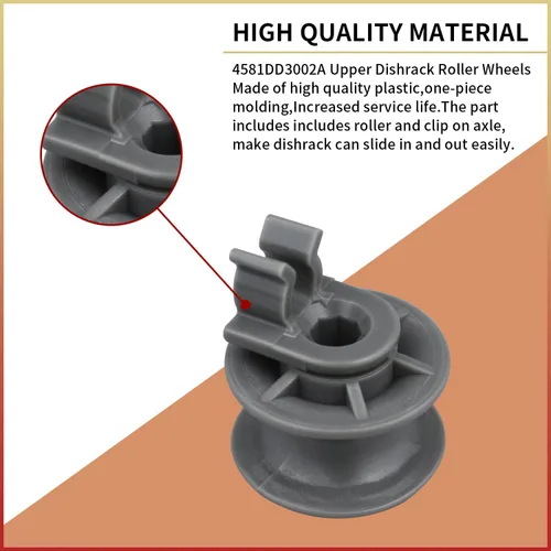 Miniatura 4 de 8 piezas 4581DD3002A - Ruedas de estante superior para lavavajillas, rodillo de cocina y eje de repuesto compatible con lavavajillas LG Replaces