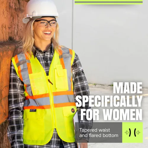 Miniatura 2 de Chaleco de seguridad Pioneer para mujer con bolsillos - Cinta reflectante de alta visibilidad - Para construcción - Amarillo/verde