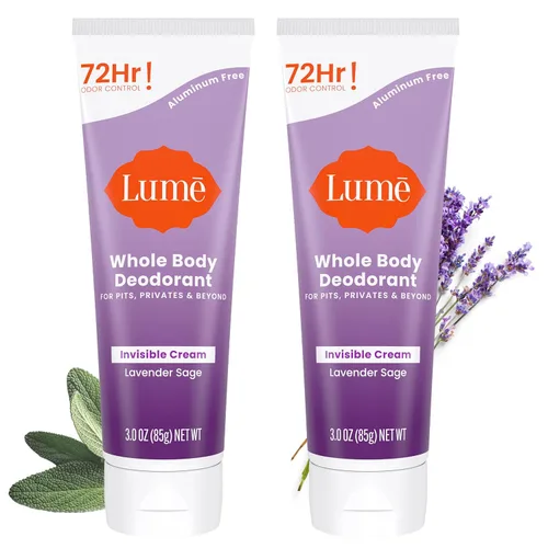 Lume Desodorante para todo el cuerpo, tubo invisible de crema, control de olores de 72 horas, sin aluminio, sin bicarbonato de sodio, seguro para la