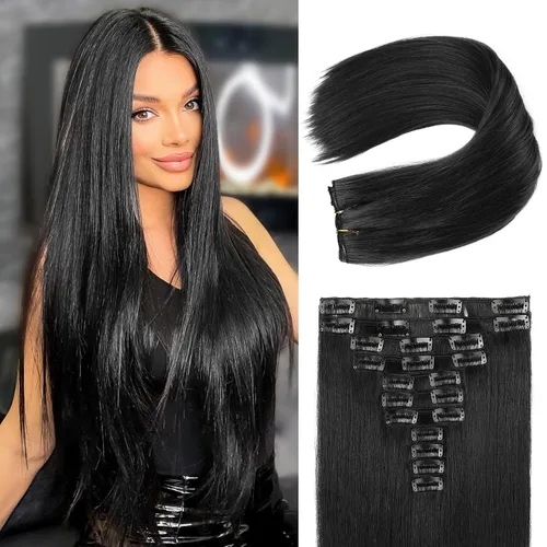 Miniatura 25 de REECHO Extensiones de cabello, 11 piezas de extensiones de cabello con clip de 24 pulgadas de largo, lacio, HE005, extensiones sintéticas naturales