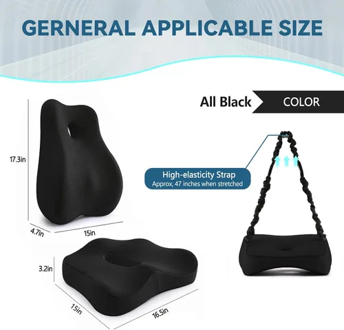Miniatura 6 de Juego de cojín de asiento y almohada de apoyo lumbar para silla de oficina, almohada ergonómica para aliviar el dolor de ciática, almohada de apoyo