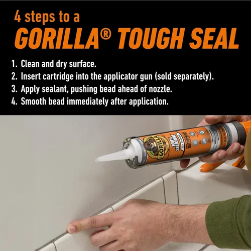 Miniatura 4 de Gorilla Sellador de silicona impermeable para calafatear y sellar, cartucho de 10 onzas (paquete de 1), sellador de calafateo transparente