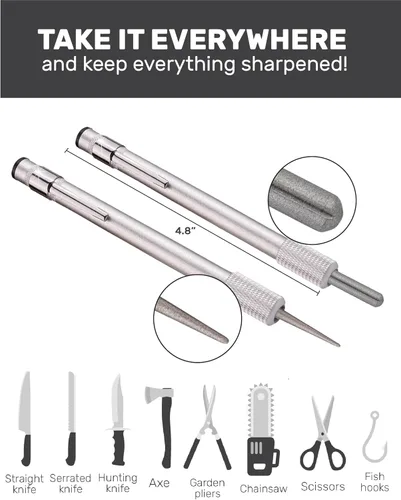 Miniatura 2 de Wamery Afilador de cuchillos dentado – Afilador retráctil de bolsillo de barra de diamante para cuchillas dentadas y rectas – Herramienta de afilado