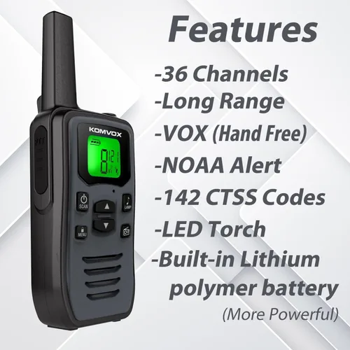 Miniatura 2 de Walkie Talkies recargables grises para adultos, largo alcance, 36 canales, radios bidireccionales FRS GMRS con alerta meteorológica NOAA, carga tipo