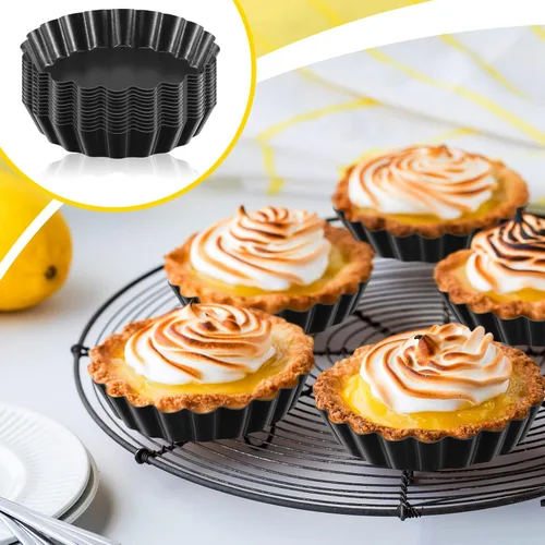 Miniatura 6 de Tessco 16 Piezas Mini Sartenes para Tartas con Fondo Extraíble Antiadherente Quiche Mini Sartenes para Pasteles Molde para Tartas con Lado Estriado