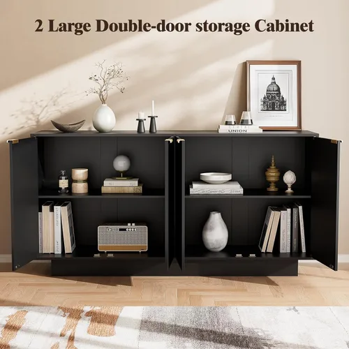 Miniatura 7 de Aparador grande de 63 pulgadas, armario de almacenamiento moderno con estante ajustable, mesa de consola de bar de vinos con 4 puertas para comedor