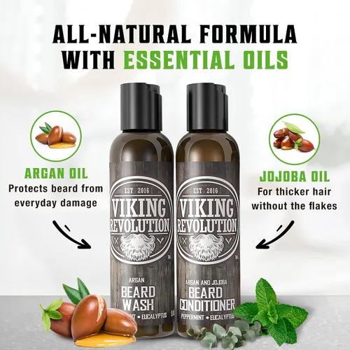 Miniatura 5 de Best Deal Juego de acondicionador para barba con aceite de argán y jojoba, suaviza y fortalece: menta natural y aroma a eucalipto, champú para barba