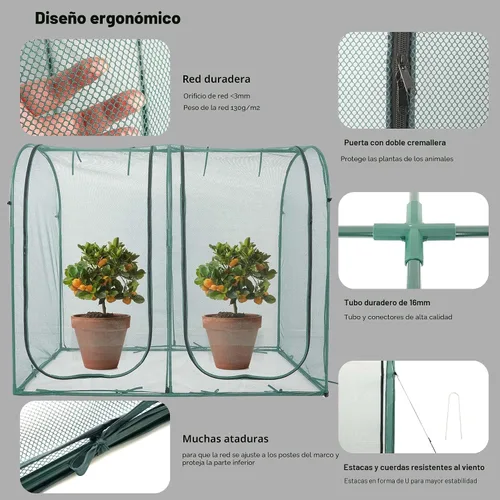 Miniatura 4 de Poray Túnel Grande 73''x37''x61'' Cubierta de Malla para Plantas, Jaula de Cultivo de 5 Pies de Alto Malla para Tomates, Cubierta Protectora contra