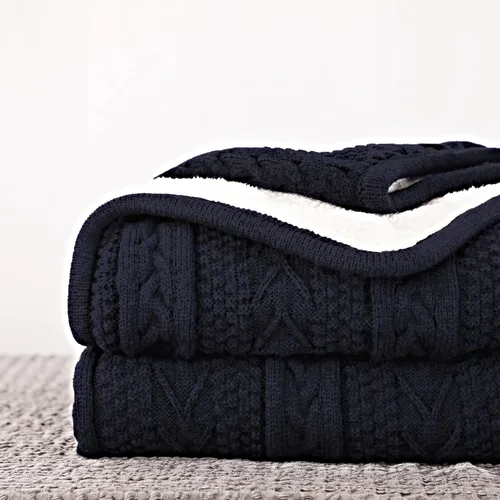 Miniatura 16 de Longhui bedding Manta de punto trenzado acrílico negro de 50 x 63 pulgadas, gruesa, suave, grande, acogedora manta de forro polar de punto