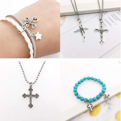 Miniatura 2 de 100 piezas 13x27mm dijes de cruz pequeña plateada para hacer joyería, accesorios para manualidades, cuentas para collares y pulseras DIY (7916)