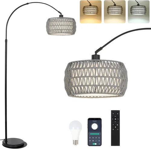 Miniatura 11 de Lámparas de pie arqueadas para sala de estar con 3 temperaturas de color, lámpara de pie negra con control remoto y bombilla LED regulable, lámpara