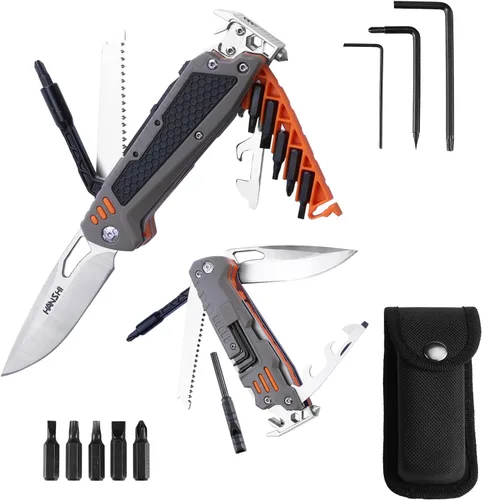 Miniatura 17 de HANSHI Llave Inglesa Ajustable Multiherramienta Martillo para Supervivencia, 16 en 1 Alicates Multiherramientas con Funda de Nylon, Navaja