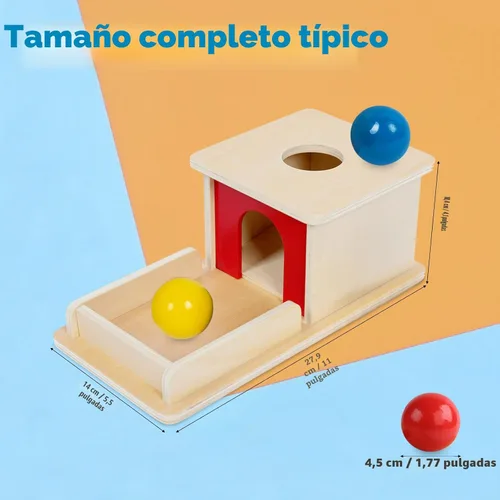 Miniatura 5 de Adena Montessori Juguete de madera para bebés de 6 a 12 meses, 3 bolas, caja de permanencia de objetos con puerta roja, juguete educativo colorido