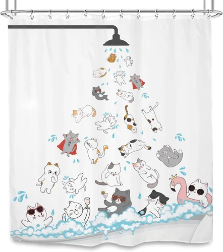 Miniatura 5 de SVBright - Cortina de regadera con diseño de gato para niños, 60 pulgadas de ancho x 72 pulgadas de largo, diseño de animales de dibujos animados