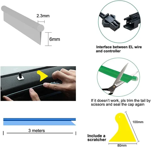 Miniatura 6 de MaxLax Tira de Iluminación LED de Neón Azul para Interior de Auto - 9.84 Pies de Cable EL de 12V Flexible con Protección de Fusible Integrada