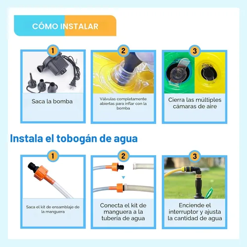 Miniatura 6 de Tobogán acuático inflable con aspersor para niños, tobogán acuático de 15 pies con 2 jinetes inflables de surf y rociador integrado para edades de 6