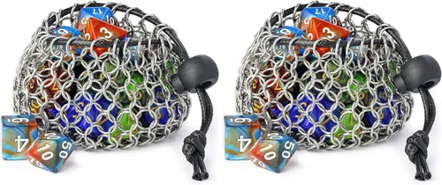Miniatura 9 de YOUSHARES Bolsa de dados de acero inoxidable para juego de dados de metal poliédrico D&D, bolsa de dados DND para juego de dados de metal poliédricos
