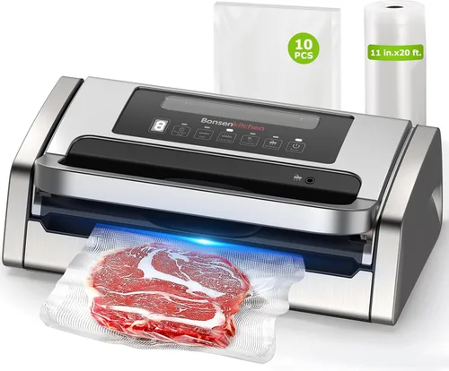 Miniatura 11 de Bonsenkitchen Máquina selladora al vacío, tecnología Globefish para un sellado al vacío perfecto, potente sellador al vacío de alimentos de bajo