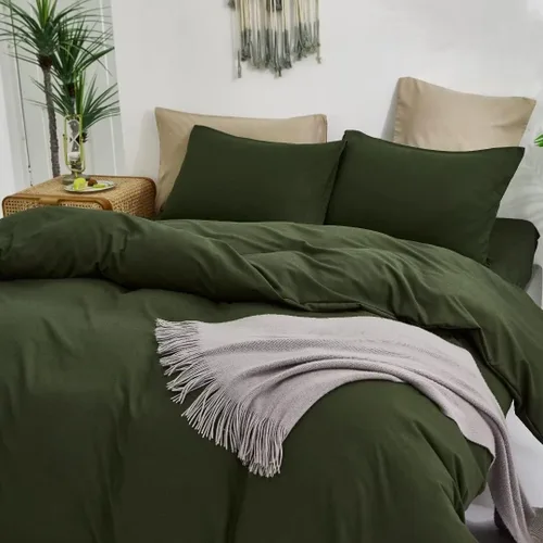 Miniatura 2 de CLOTHKNOW - Juego de edredón verde militar tamaño completo de 3 piezas, juego de ropa de cama verde oscuro, edredón suave con 2 fundas de almohada